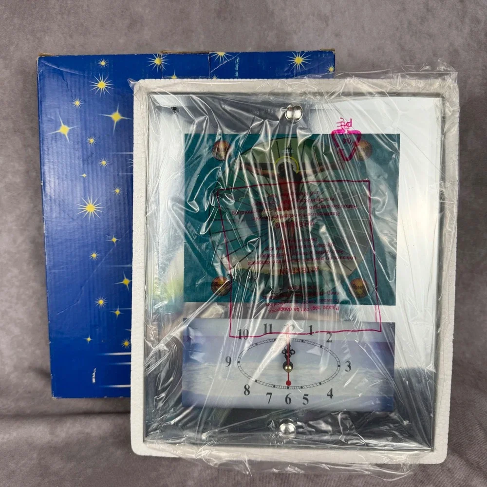 Vtg Jesus Crucifixion Psychedelic Animated Motion Light Up Mirror Wall Clock NIB
